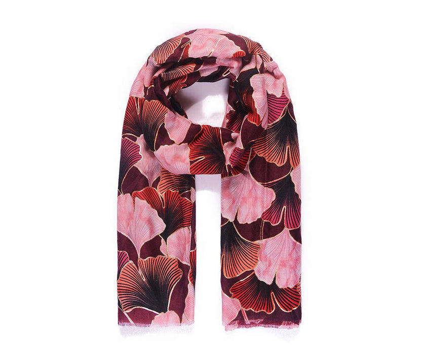 Red Fan Metallic print scarf