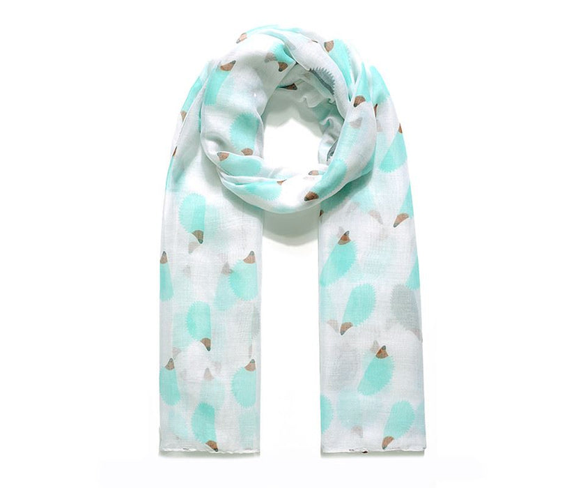 White with mint hedgehog print scarf
