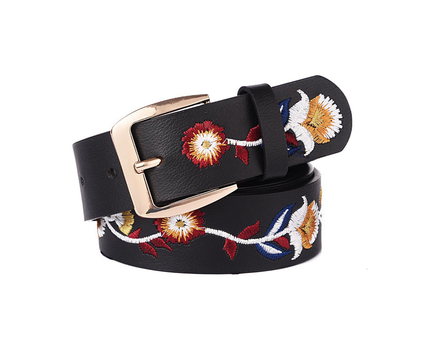 Black detailed floral embroidered belt - M/L